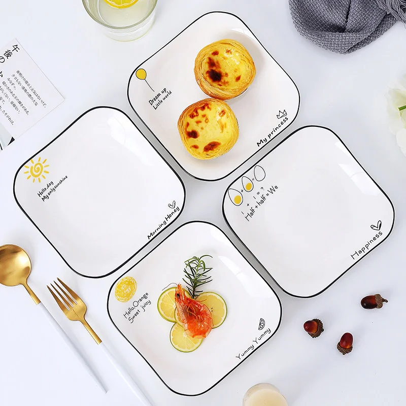 cute pattern Creative Steak Western food ceramic plate family flat plate Western food snack breakfast  dish plate