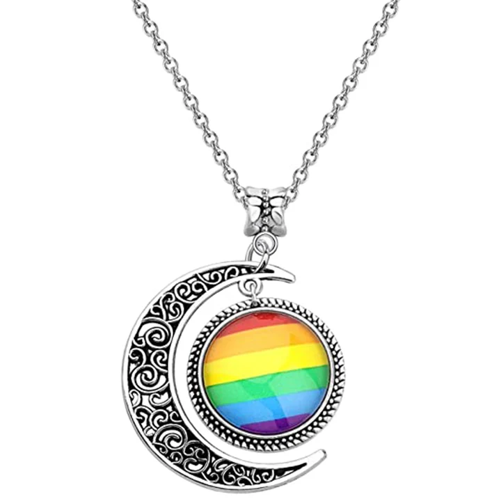 Wholesale Gay Pride Jewelry Moon Rainbow Pendant Necklace 2021 Rainbow Choker Necklace