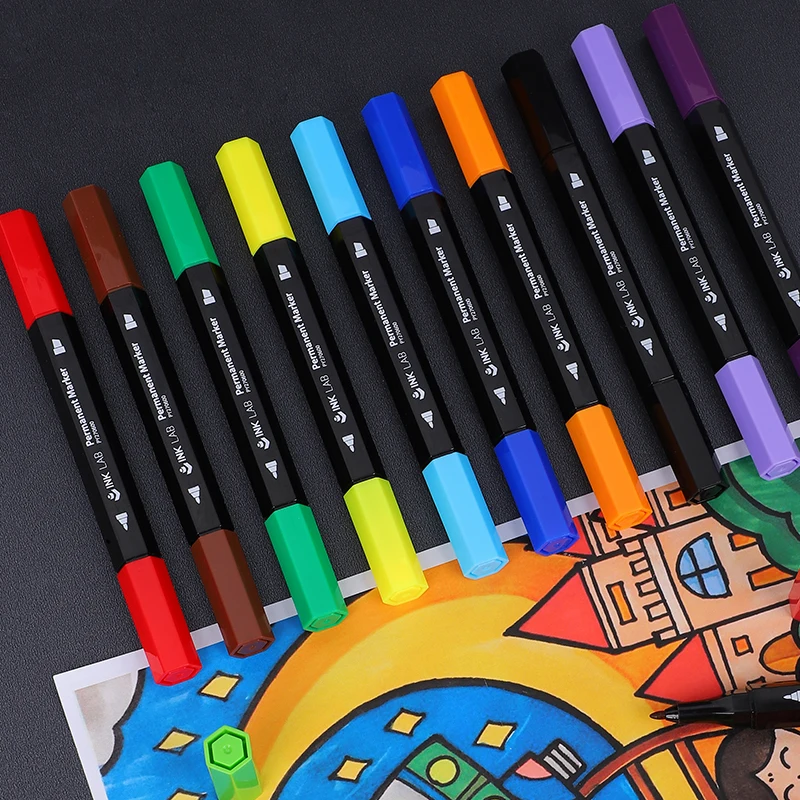 BEIFA 12 Fine Point Alcohol Base Art Marker Pen Dual Tip Colored Pen for Adult Coloring