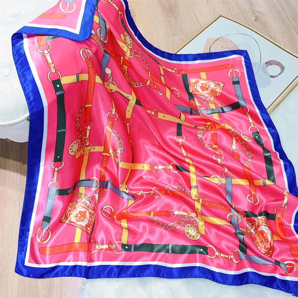 Designed Gorgeous Classical 90cm satin square scarf  Turkish Selling Colored Scarves shawl uae Suitable