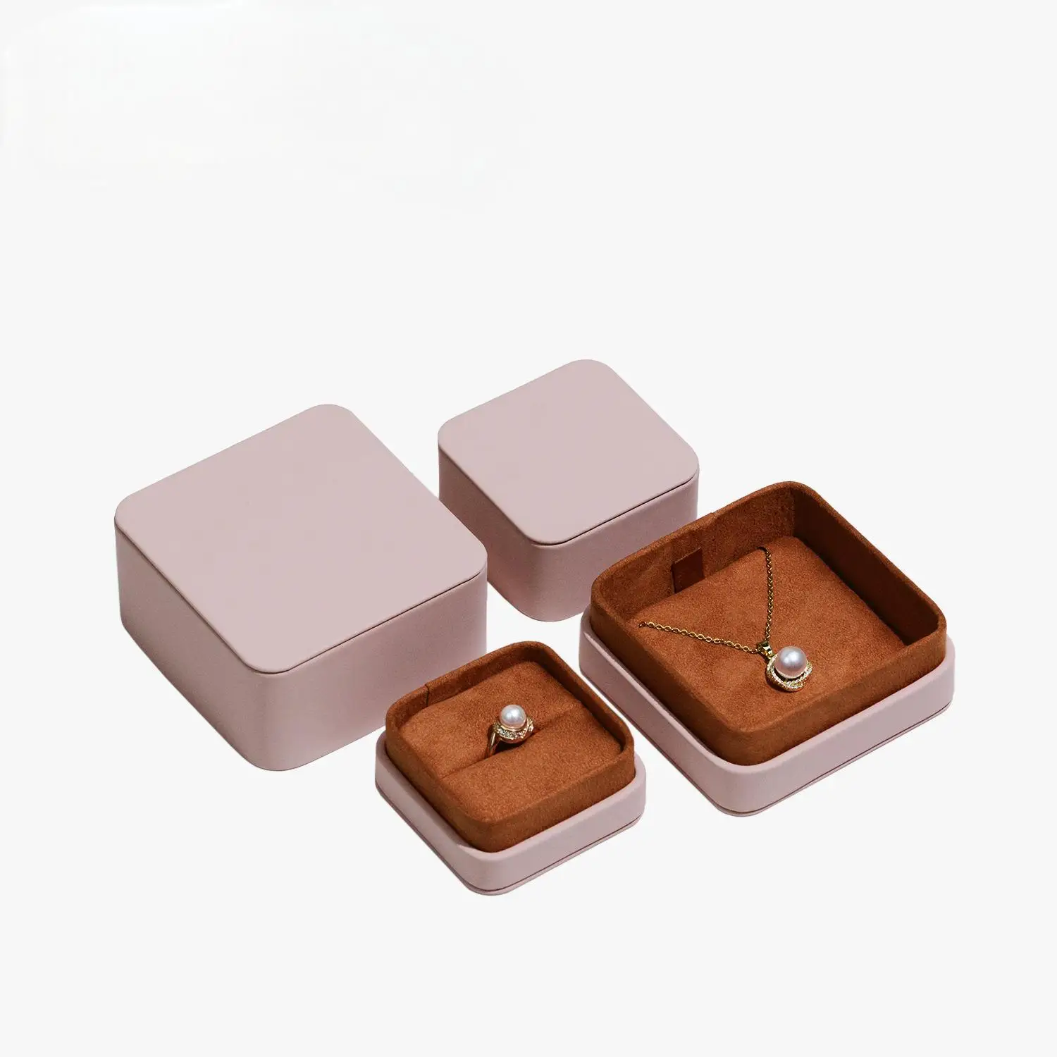 Best Selling New Custom Diamond Ring Jewelry Box Rounded Chain Jewelry Packing PU leather Necklace Pendant Box Jewelry Box
