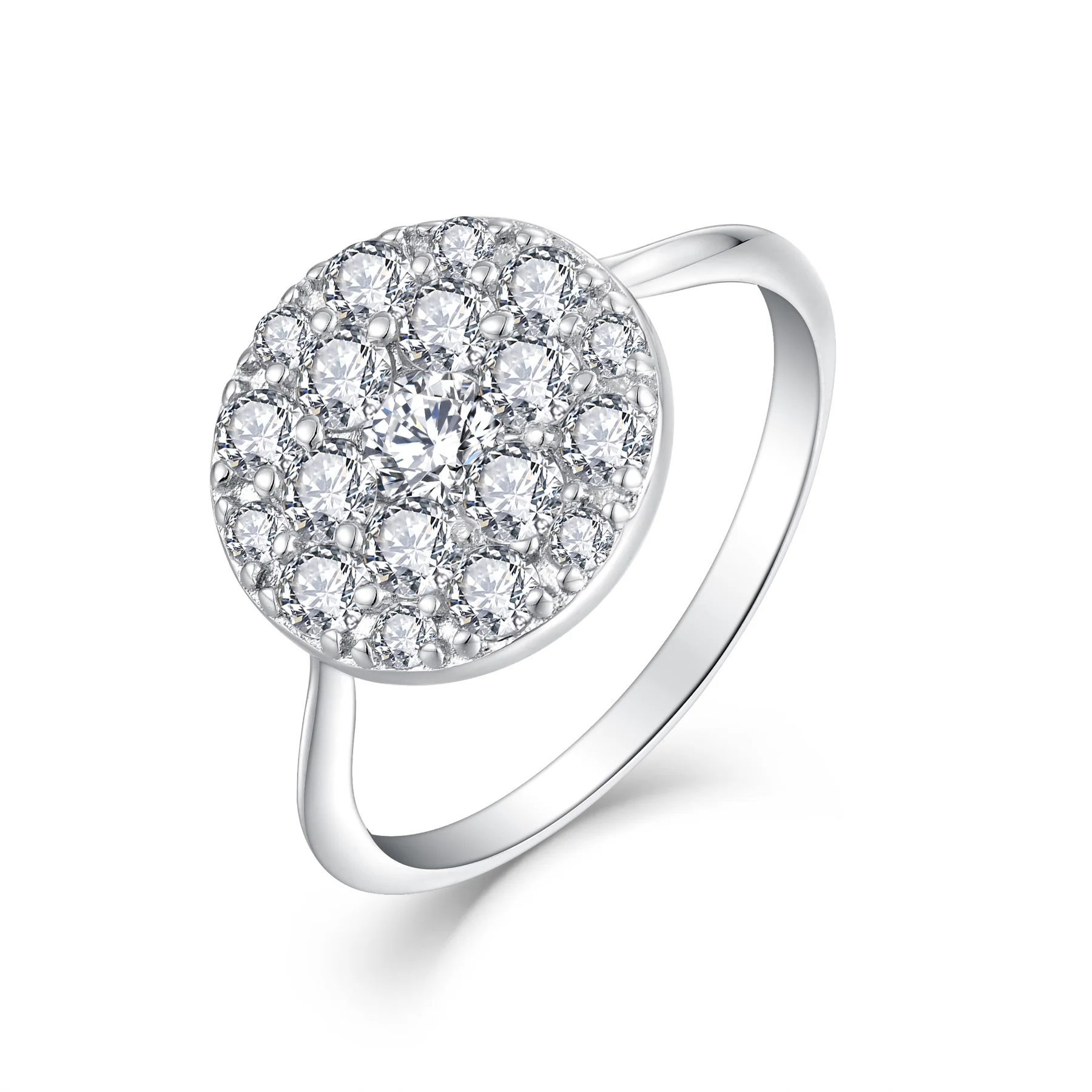 Fashion jewelry Shinning 925 italian silver ring round disc pave diamond ring