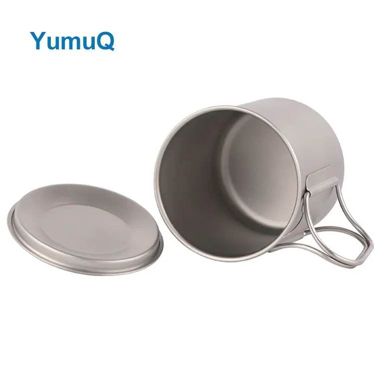 YumuQ Backpacking Outdoor Camping Portable Mug Ultralight Titanium Water Cup With Foldable Handle Wholesale
