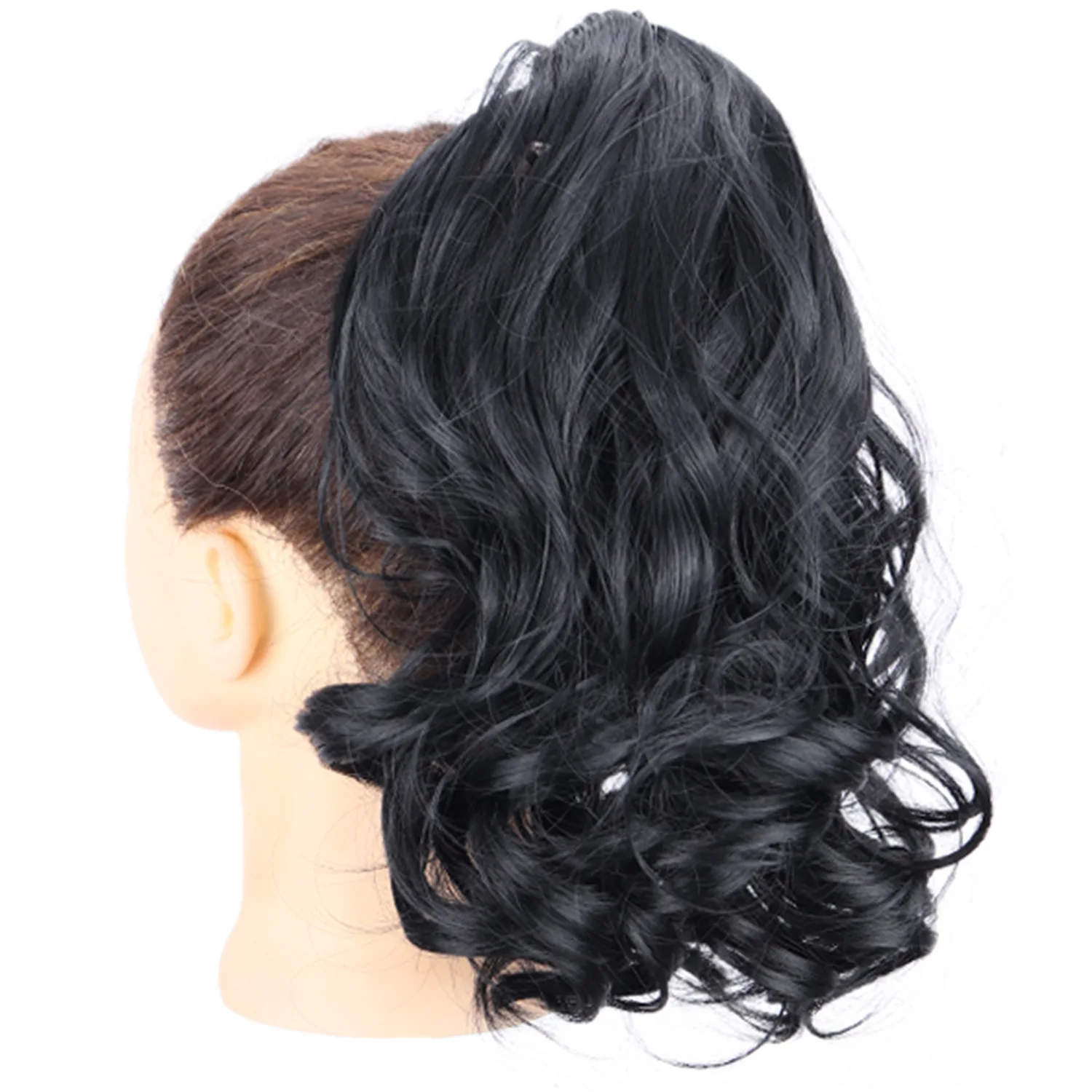 synthetic 12Inch Wavy Claw Clip On Ponytail Hair Extension Natural Looking Curly Short Pony Tail Hairpiece For Women