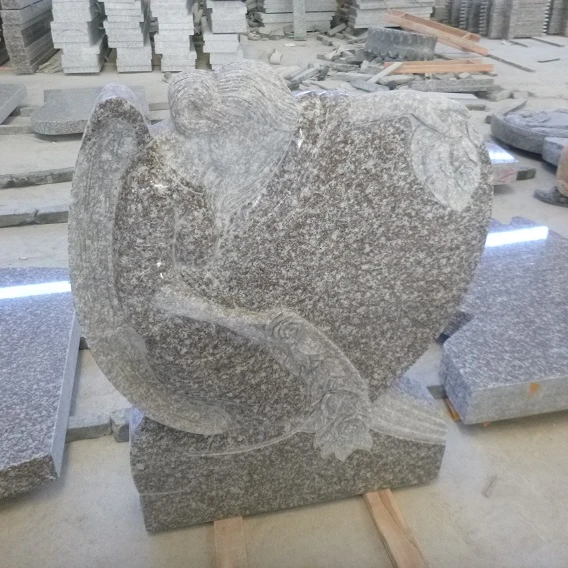 Chinese Cheap Tombstone G664 Pink Granite Weeping Angel Memorial Heart Headstones