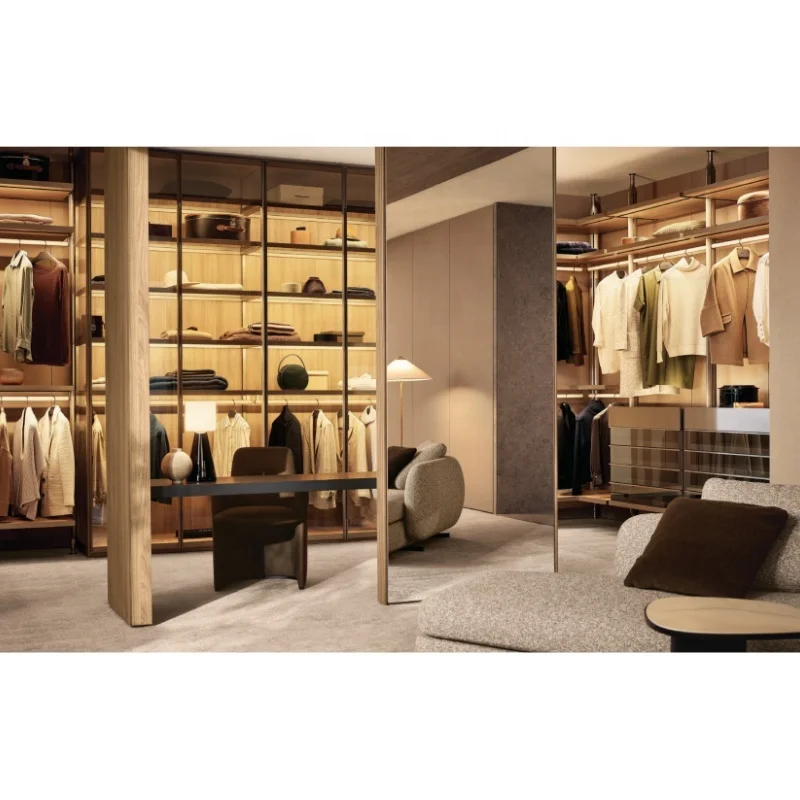 Alluminio modern walk in closet interior design glass shelves wardrobe industrial style dressing room