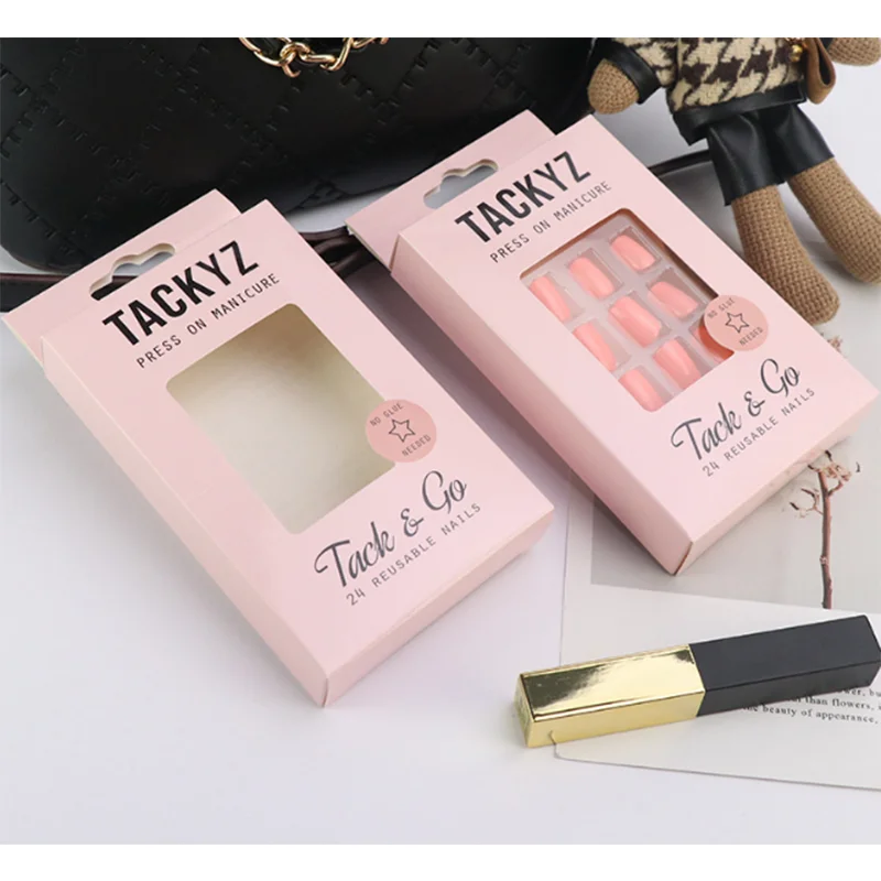 Custom Woman Girl Artificial Fingernails Cardboard Packaging Boxes Press On Nails Package Box