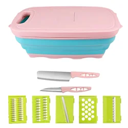 10 in 1 Plastic Collapsible Cutting Board with Colander Fruits Vegetables Wash and Cutting Drain Sink Storage Basket