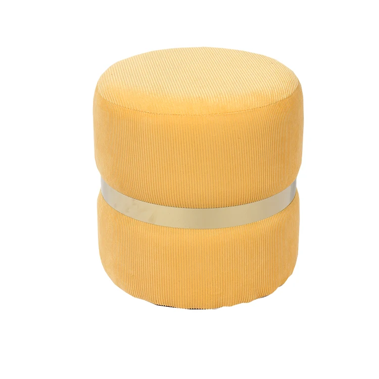 Фабрика Fuzhou Fytch, современный маленький круглый бархатный пуф с золотой лентой и серой бархатной тканью