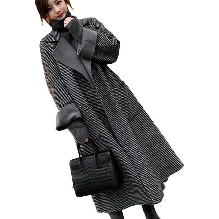 
fashion winter solid ladies plaid double to wear wool coat long coat for women casual temperament elegant women coat 