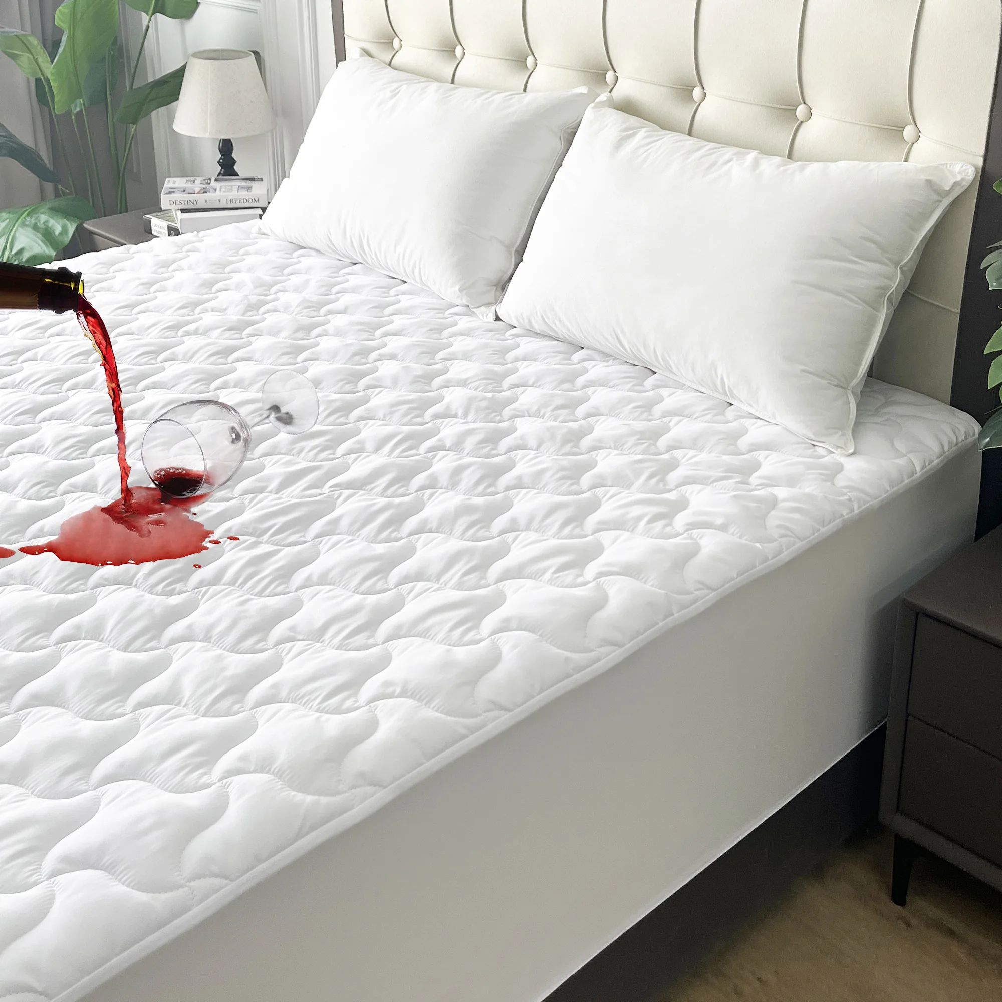 Quilted waterproof mattress protector topper pads anti dust mite luxury okeo tex standard anti liquid mattress cover