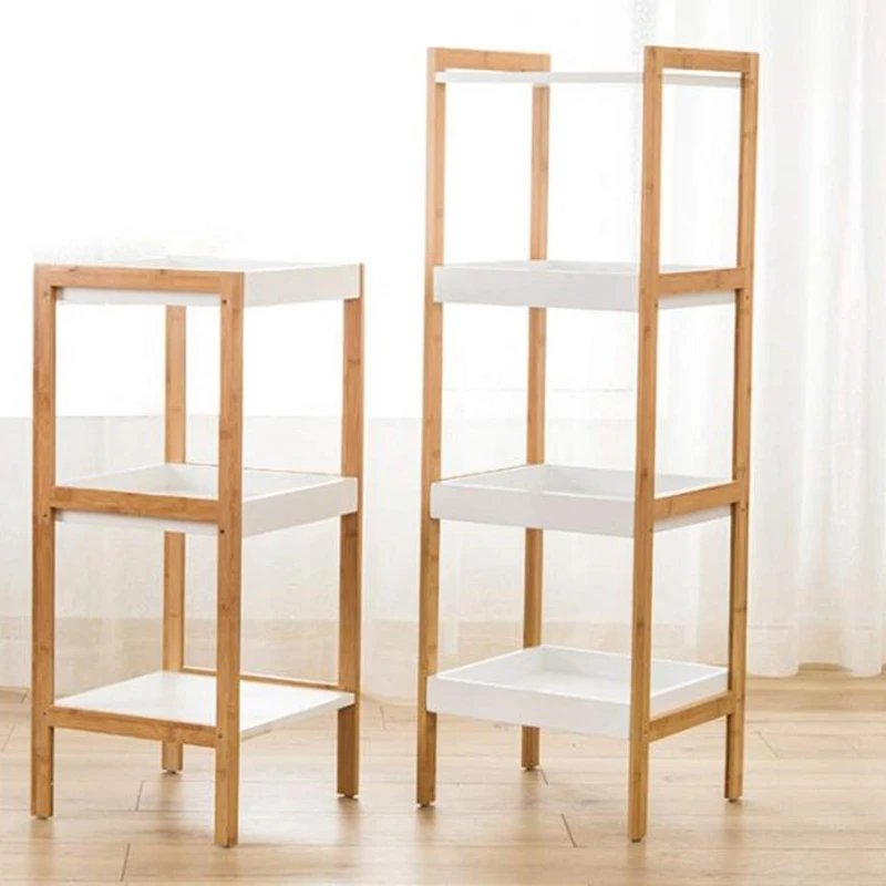 Factory Bamboo Bathroom Shelf White Mdf/bamboo 4-tier Storage Rack
