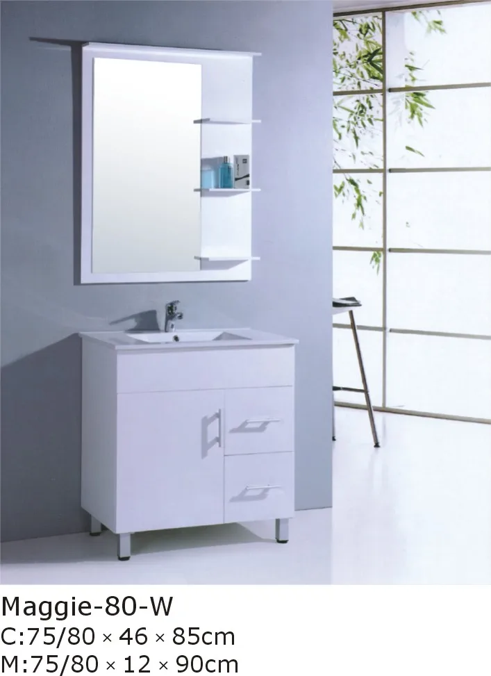 Vanity Plywood Bathroom Cabinet Mirrored Cabinets Luxury Commercial Double Sink MDF Hotel Modern Waterproof Pvc 36inch White 4mm