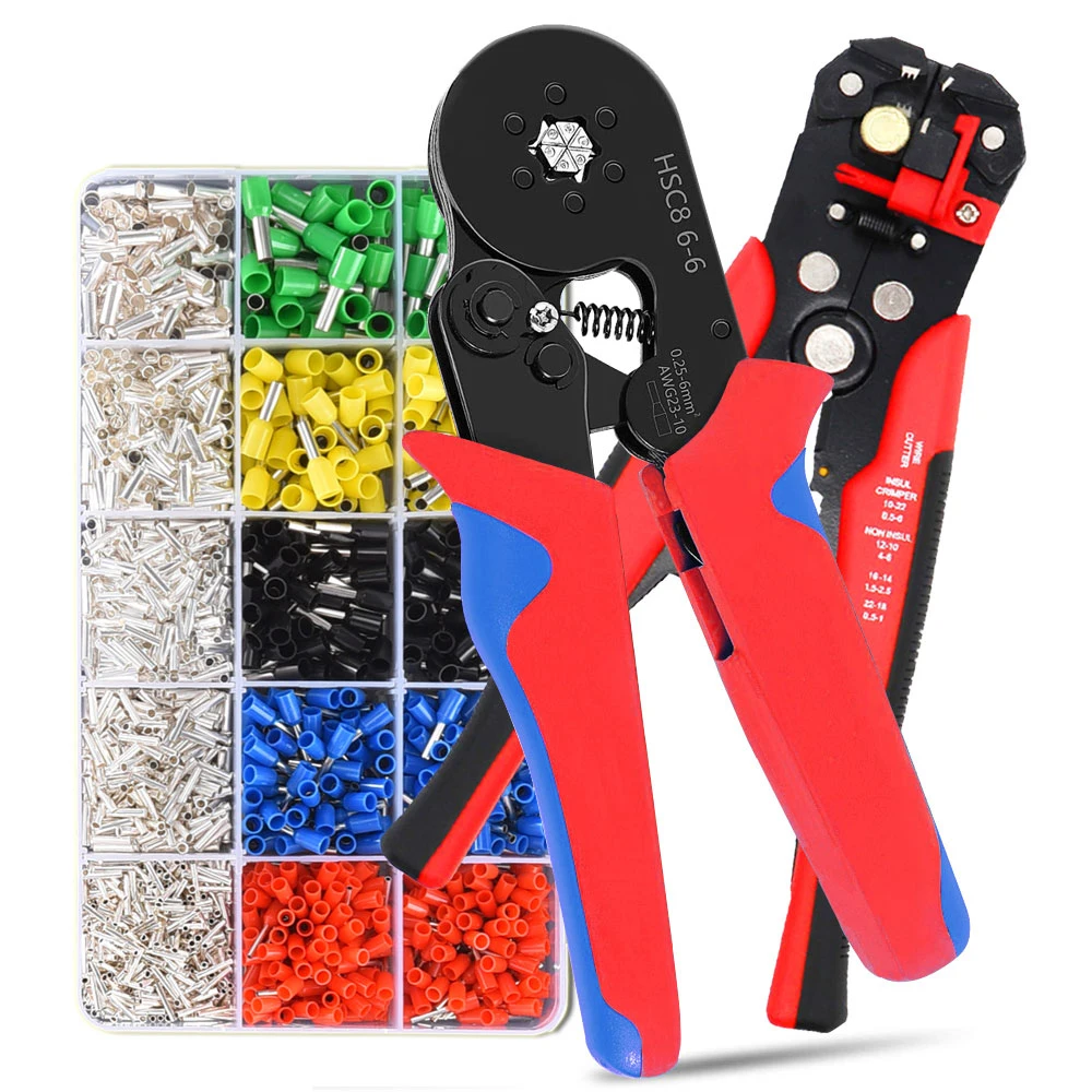 SY200 HSC8 6-4A Wire Hand Crimp Tool Crimping Pliers Kit With 1200 PCS Insulated Terminal Blocks Wire Ferrules Crimping Tool Set