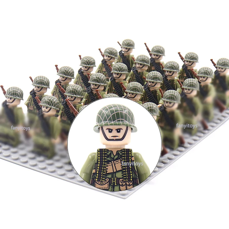 24pcs/set WW2 Military Mini German Soldier Figure Army Weapon Usa British Russian Army Building Block Toys