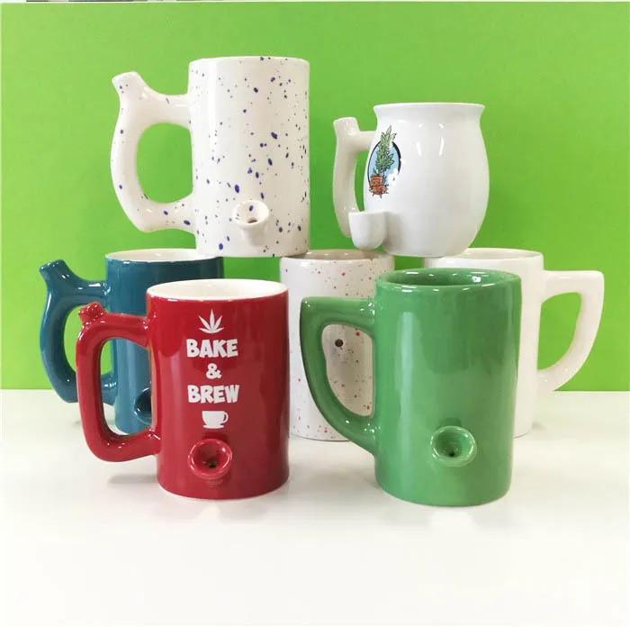 Wholesale Smoking Ceramic Cups Smoke Coffee Pipe Mugs Wake And Bake Tobacco/tea Pipe Cup