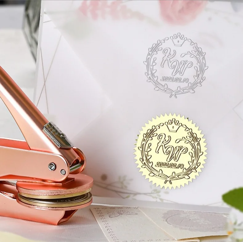 Desktop Gold Embossed Sticker Paper Certificate Seal Personal Logo Metal Handle Embosser Office Custom Embossing Dry Seal Stamp