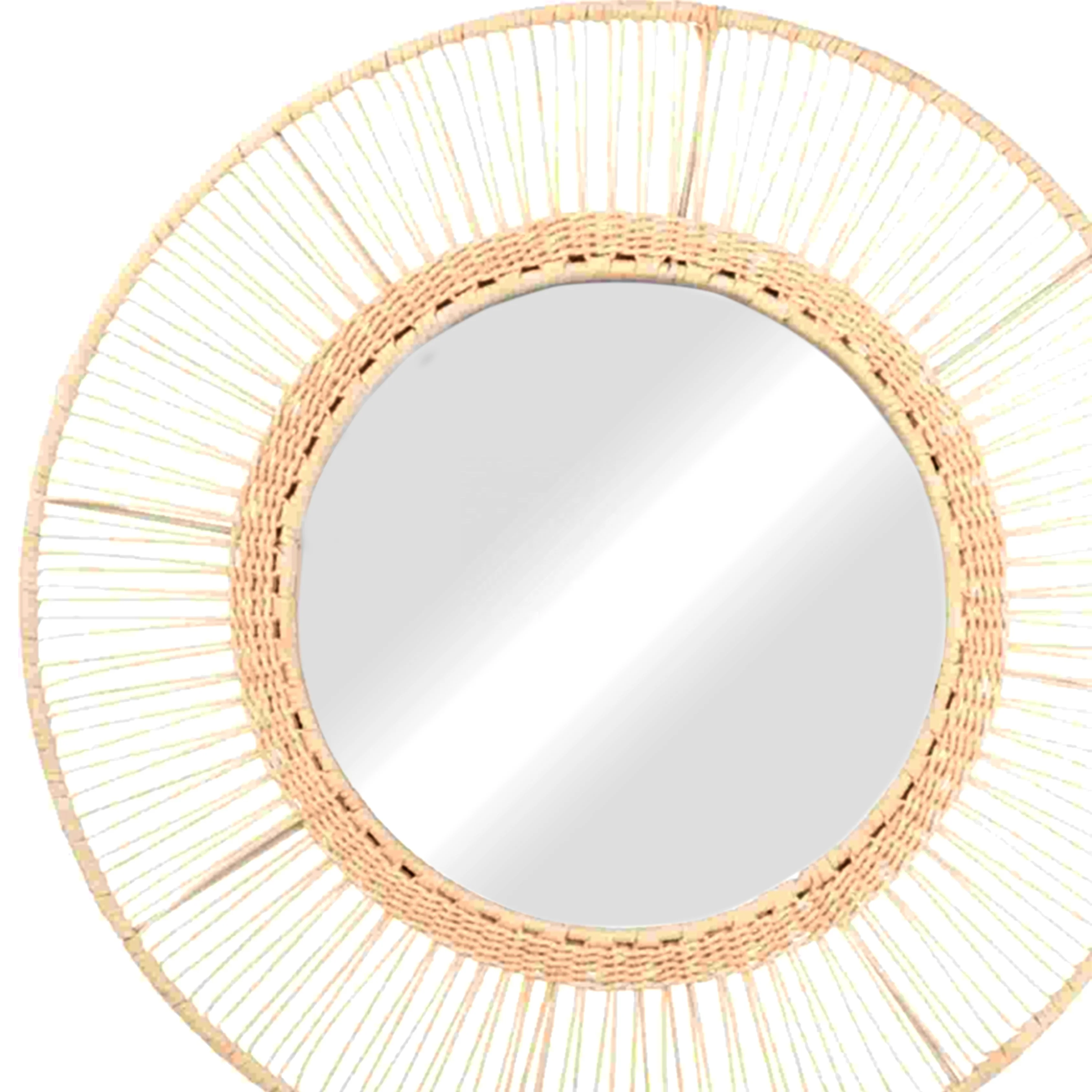 Kastara Sun Shape Wall Decor New Rattan Mirror with Cartoon Design round Wood Pattern in Black Color