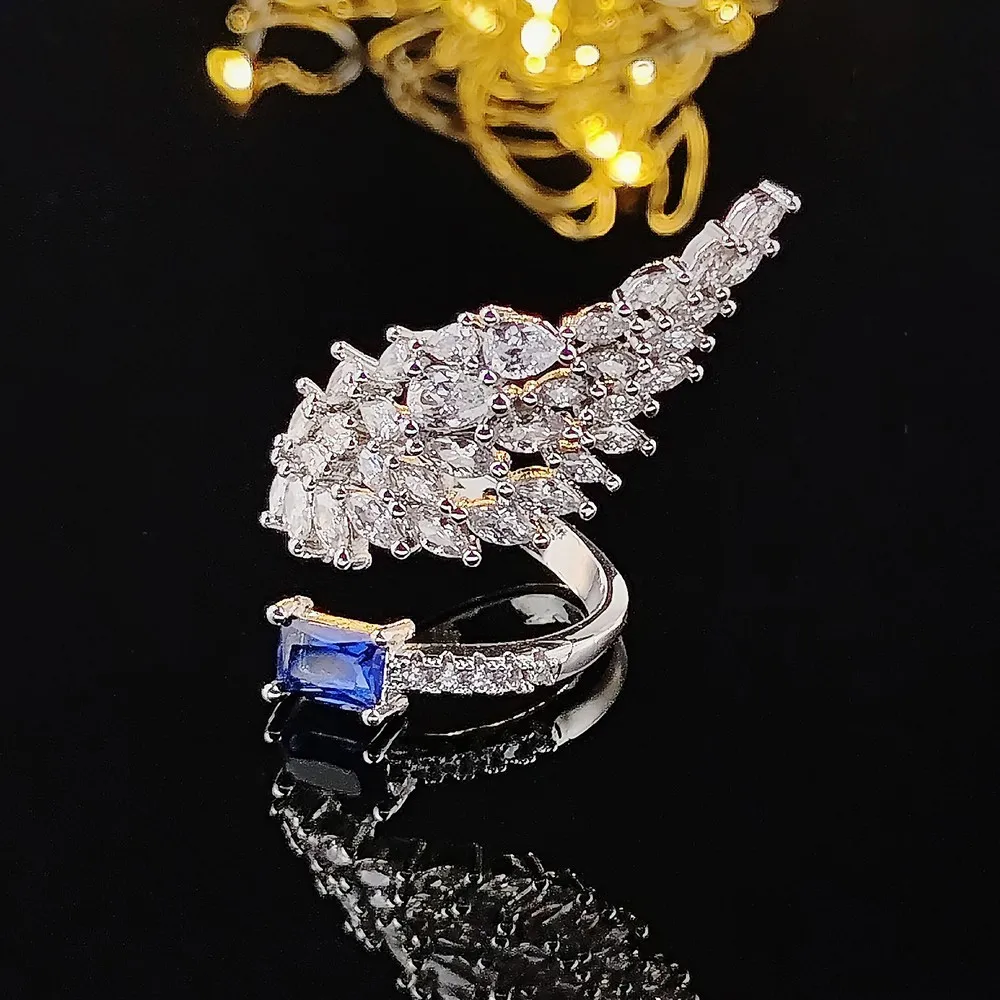 Hot selling new full diamond design angel wing adjustable finger accessories versatile manufacturers opening ring for woman