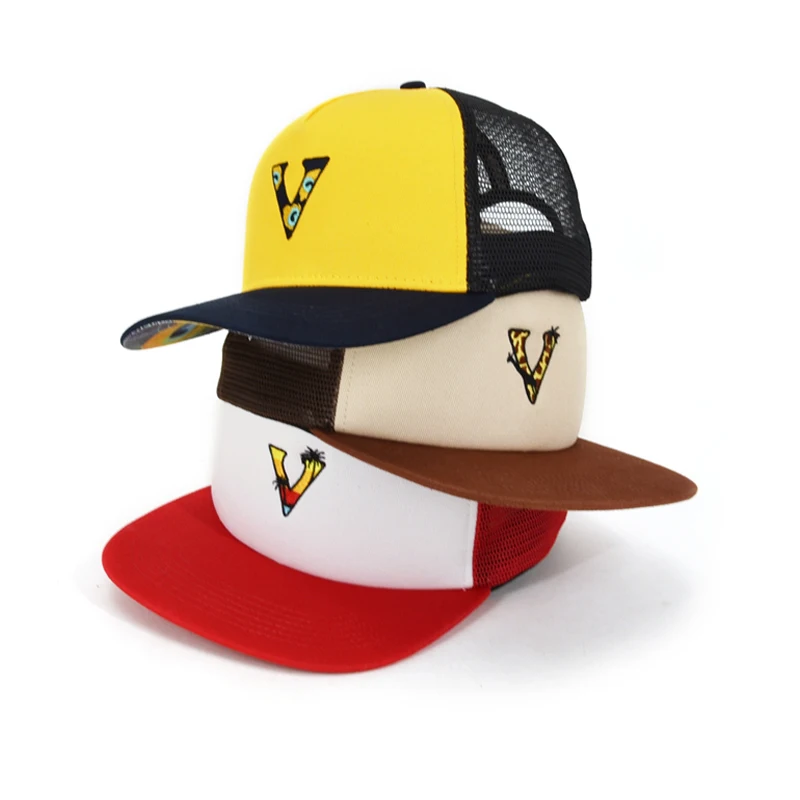 Custom High Quality 5 Panel Embroidery Patch Logo Curved Brim Mesh Gorras Customizable Trucker Cap Hat