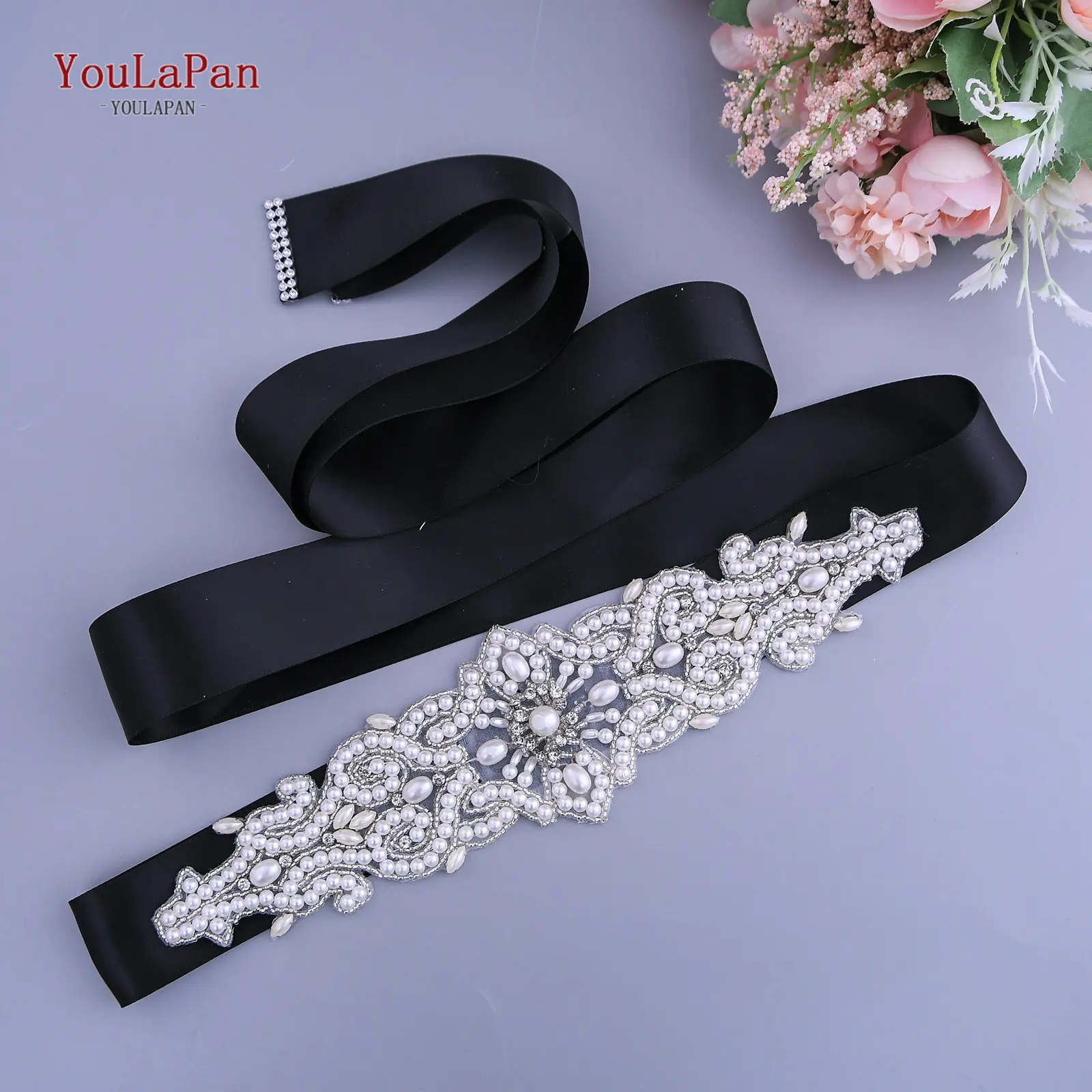 YouLaPan S26A Handmade Beaded Belt Elegent Pearl Fancy Ladies Party Dress Waist Accessories Ribbon Bridal Wedding Belt