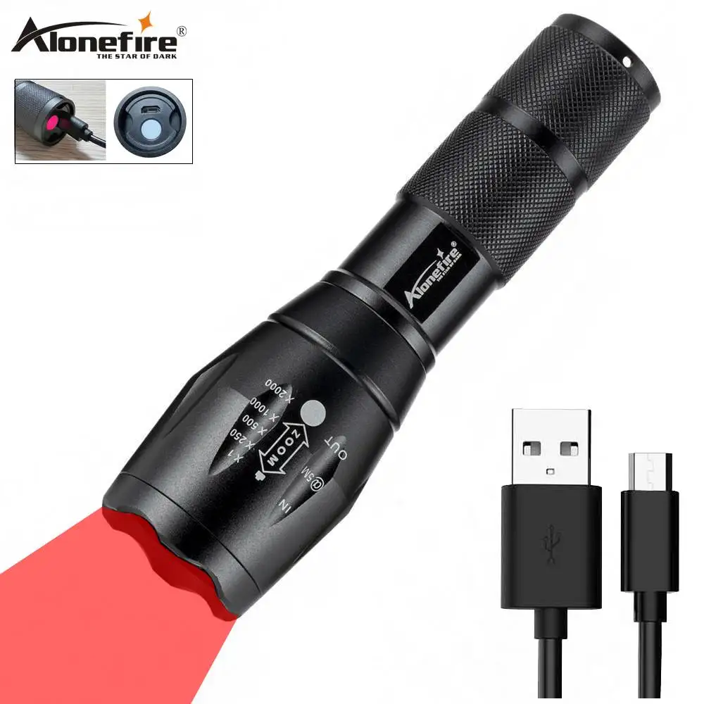 AloneFire G700 10W Led Red Zoom Flashlight USB Built-in rechargeable battery torch Hunting Camping Camera Beekeeping Light