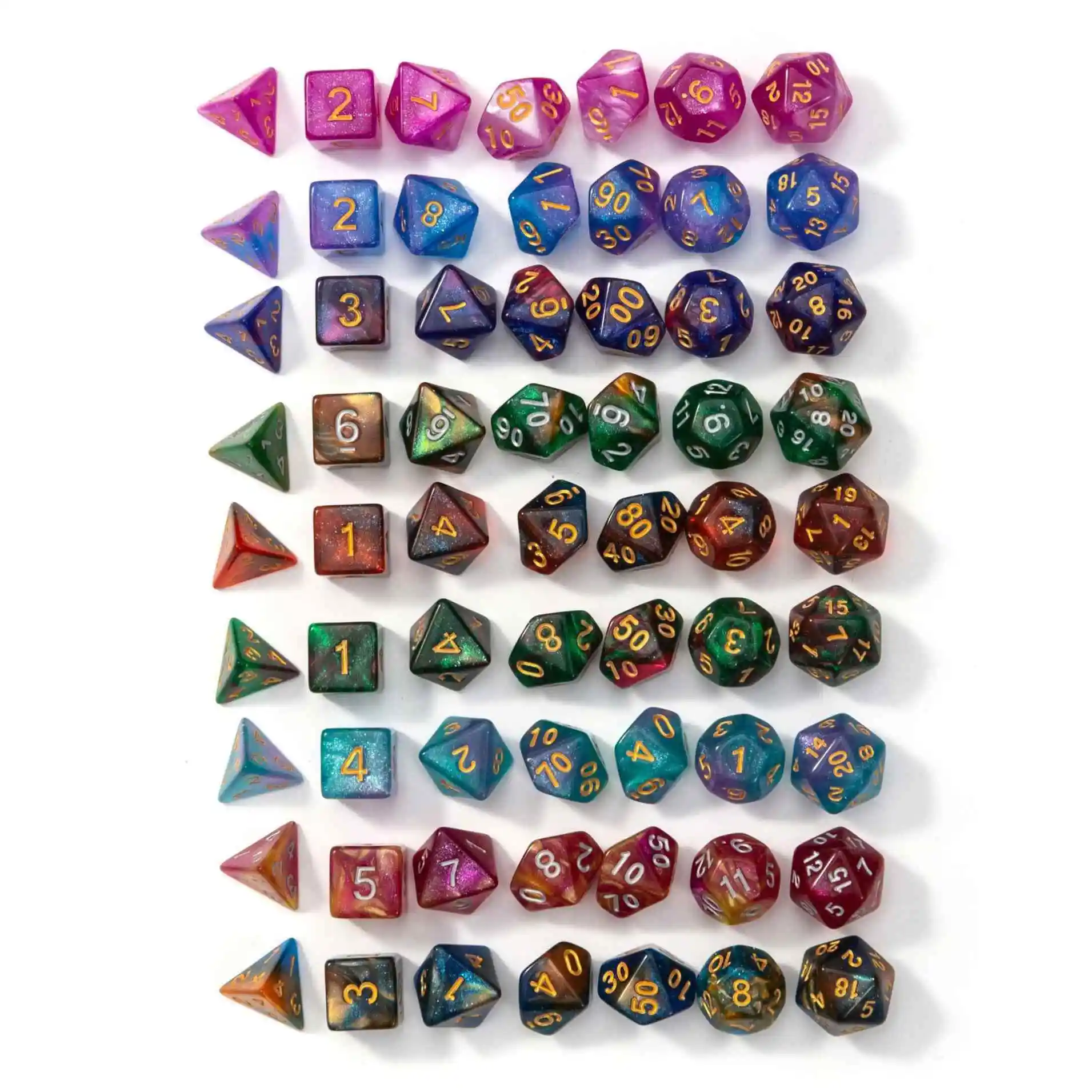Free Sample Factory Price 9 Color Creative Universe Galaxy Dice Set Of D4-D20 Glitter Powder Amazing Effect For Tabletop Games