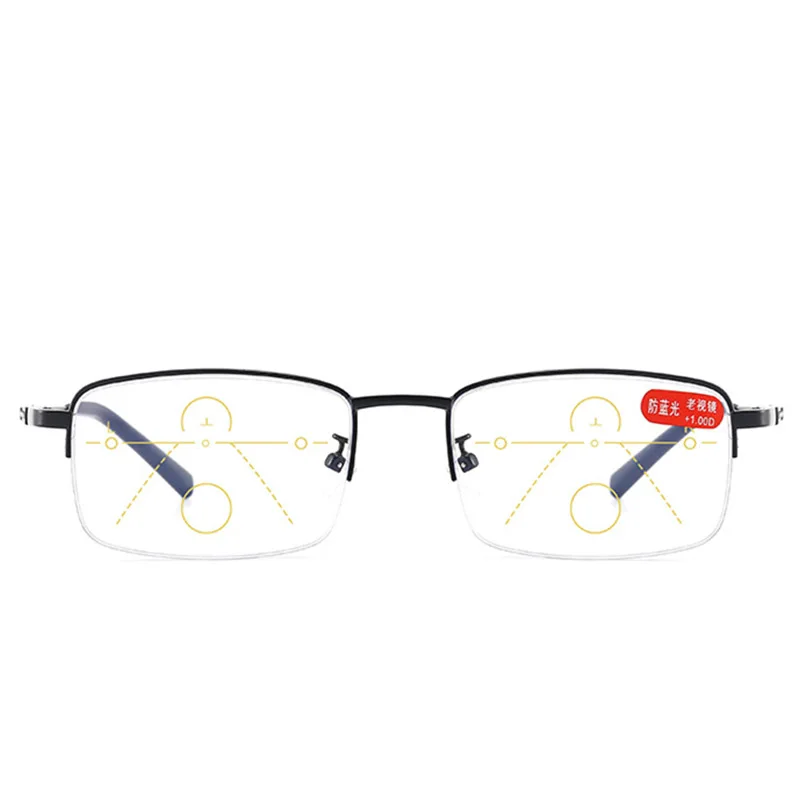 Multi-focus Reading Glasses Half-Frame Metal Memory Titanium Blue Light Blocking Progressive Reading Glasses