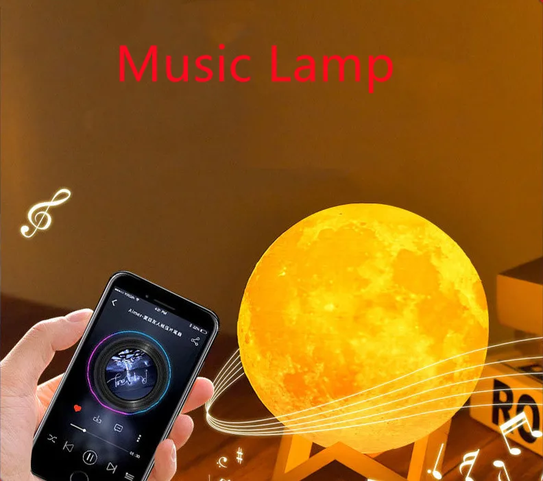 Factory Wireless Touch 3D Moon Lamp LED Night Light Remote Control BT MP3 Music Player