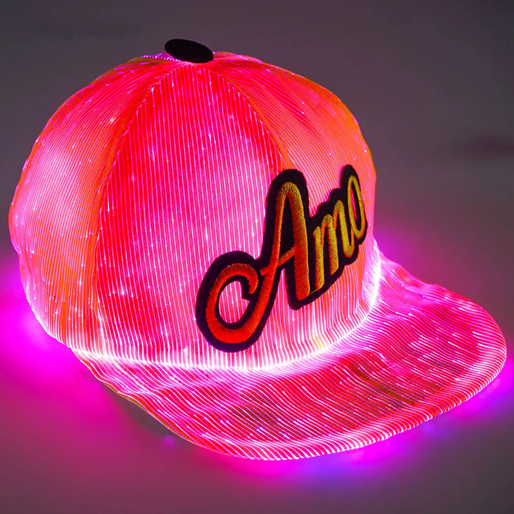 Custom LED Fiber Optic Light Theme Hip Hop Hat Custom Exclusive Bar Party Pattern LED Full Color Fiber Optic Light Baseball Caps