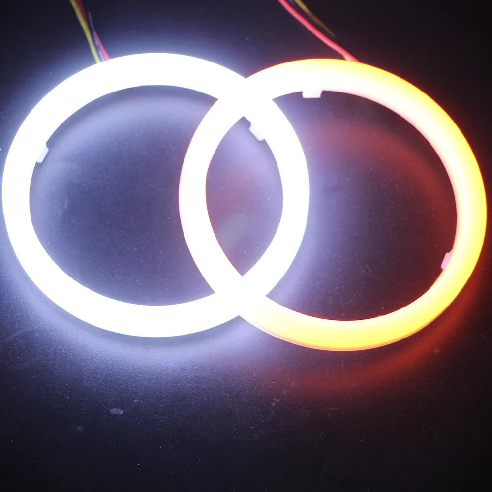 Car Accessories 4014 LED COB Angel Eyes Headlights With Turn Light Signal Yellow White Daytime Running Halo Rings 60MM~120MM