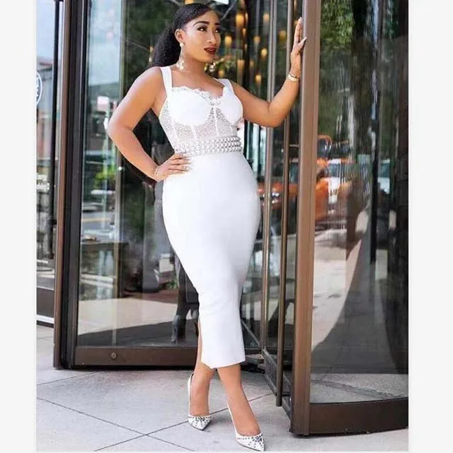 Hot Selling White Women Sexy Bodycon Bandage Evening Dress