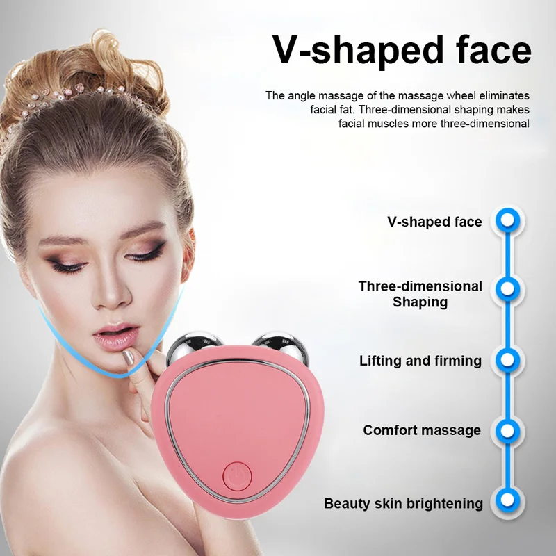 Trends Heart shape Face massager Stainless steel massage device ems microcurrent face lift machine V face lift massage roller