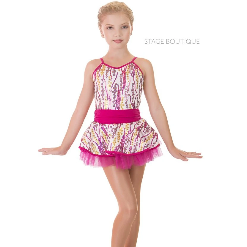 Ярко-розовый Детский джазовый костюм с блестками; Платья-пачки для девочек; Латинские