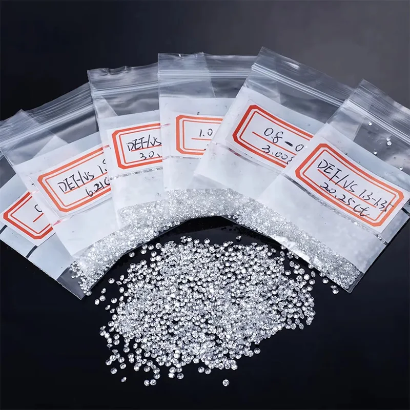 Abiding Factory Price DEF Color VS Round Melee 0.7mm-2mm HPHT Loose Melee Diamonds Lab Grown CVD Melee Diamonds