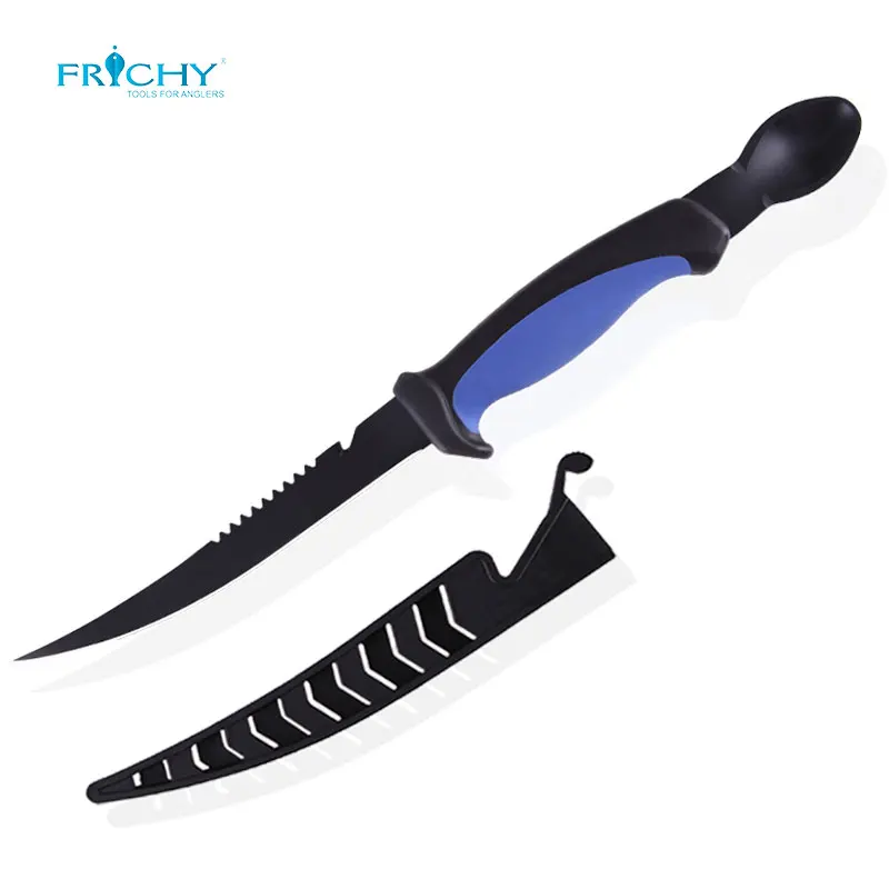 Stainless Steel Popular Fishing Accessories Comfortable TPR Handle Camping Knife Fish Fillet Knife With Spoon