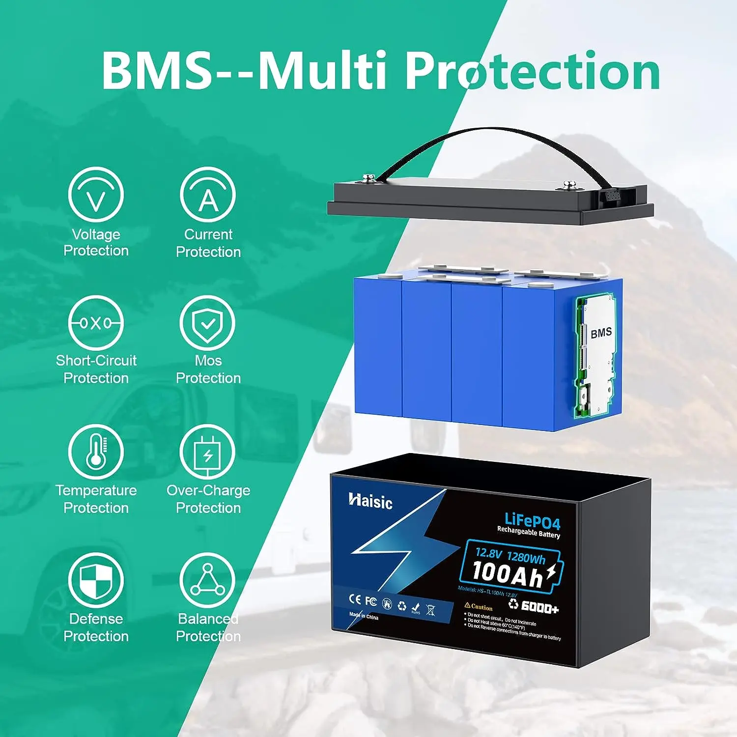 Haisic Deep Cycle fotovoltaic battery 6000 Cycles 12v 100ah Lifepo4 Battery 12v 100ah Camping