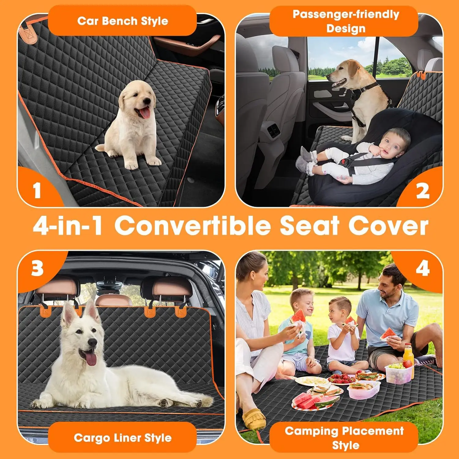 Car Seat Protector Nonslip Back Waterproof Oxford with Mesh Window Side Flap Dog Car Seat Cover for Back Seat for Cars