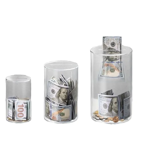 Clear Acrylic Break-to-Open gift storage piggy box plastic coin bank money saving box