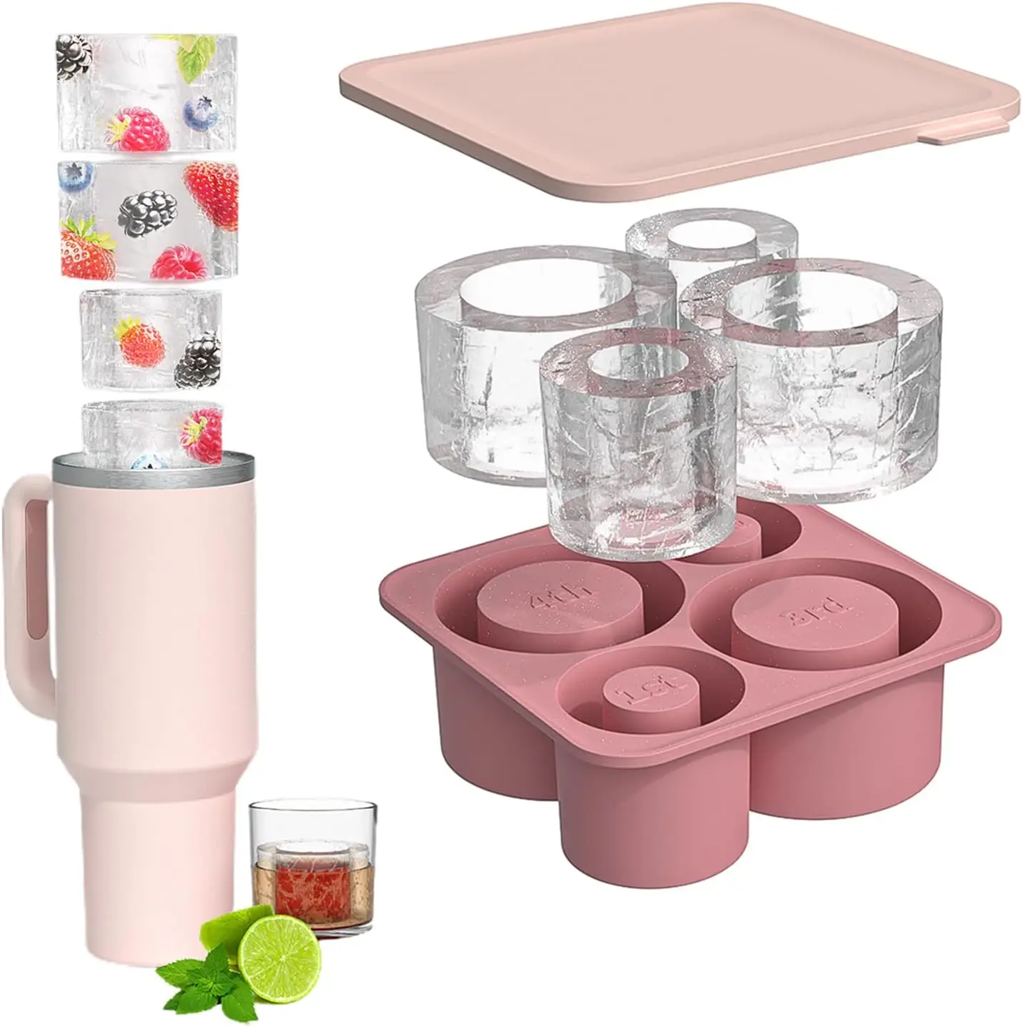 Ice Cube Trays with Lids Silicone Ice Cube Molds for Stanley 20oz 30oz 40oz Tumbler Cup Ice Cube Tray for Stanley