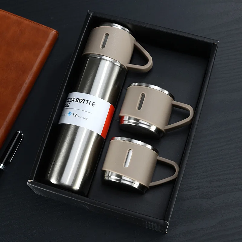 New Stainless Steel vacuum flask travel mug set Sport Water Bottle Gift box Set Large Capacity Travel Double Wall Vacuum Bottle