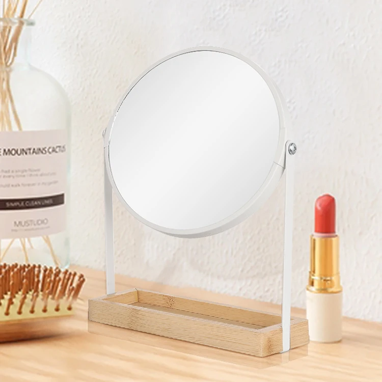 factory customized round white dual sided cosmetic table make up mirror with stand for table