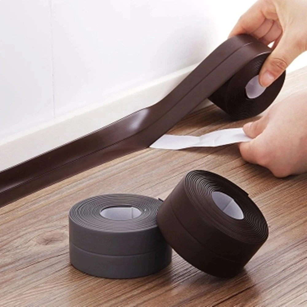 1m Gray Adhesive Tape PVC Wall Corner Sealing Waterproof Self Adhesive Tile Crack Sink Edge Repair Sealant Tape Kitchen Crevice