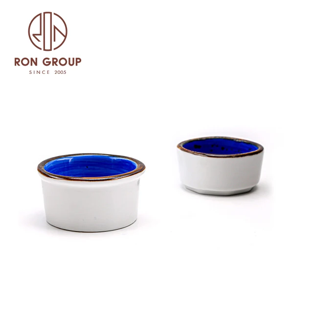 Креативный дизайн моды 4 дюйма краситель-реагент синий керамическая круглая форма блюда соевого соуса погружения чаши японский маленькая тарелка для суши
