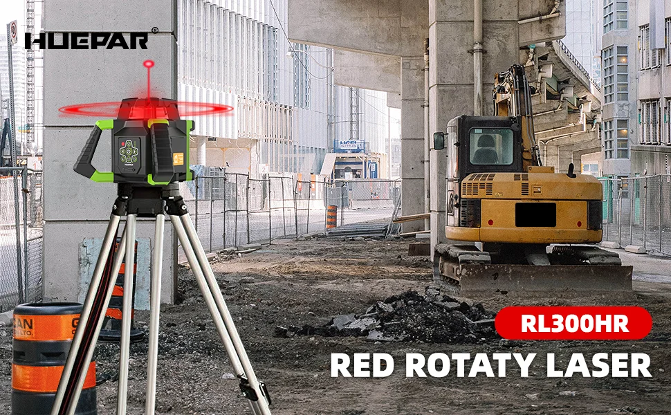 Huepar RL300HR 360 Horizontal Red Interior/Exterior Beam,High Precision Electronic Self-Leveling Rotary Laser Level