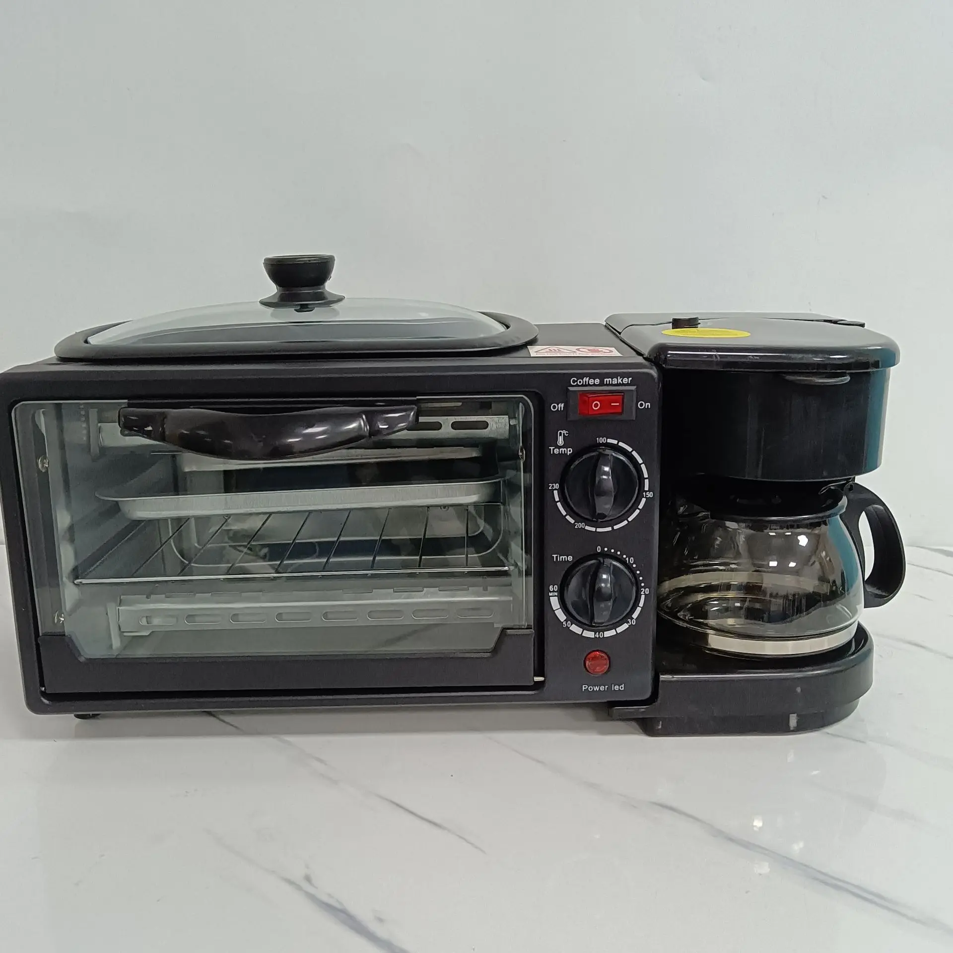 Kitchen toaster Black 3 In 1 Toaster 9L Multifunctional Breakfast Machine Mini Home Oven Coffee Pot Stainless Steel Frying Pan