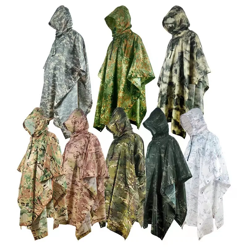 High Quality Portable Multifunctional 3 in 1 Rain Coat Hiking Camping Raincoat Poncho Mat Awning Durable Outdoor Rain Gear