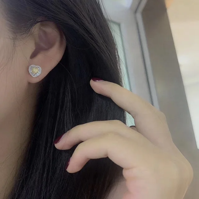 Xinfly Italian 2 in 1 elegant 18K Gold Natural Yellow Diamond Heart color jewelry Necklace and Earring Sets