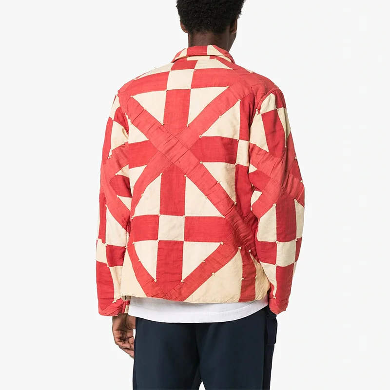 2020 New Fashion Spring Cotton Red Pattern Overalls Quilted  Shirt Jacket Mens
