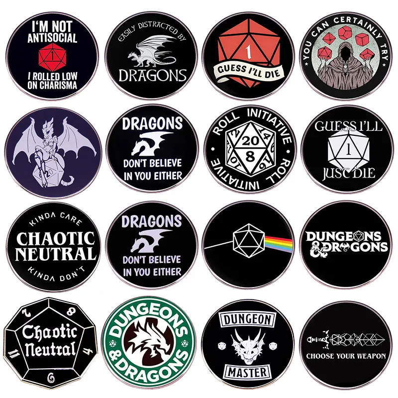 RPG Games Dungeon DnD Dragon Enamel Pin Dice D20 Badges Lapel Pins For Backpacks Brooches Fashion Jewelry Girls Accessory Gifts